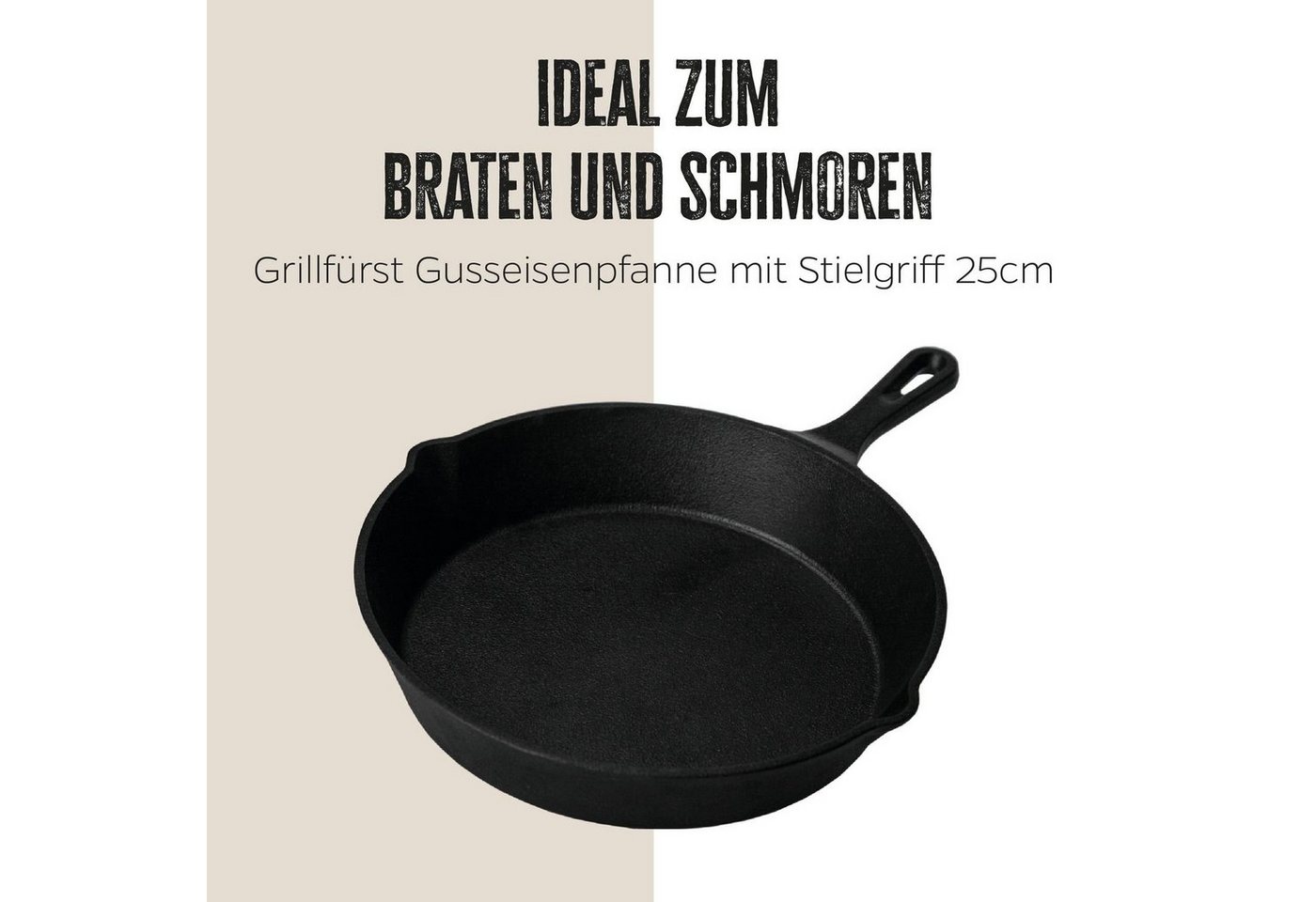 Grillfürst Grillpfanne Grillfürst Gusseisenpfanne mit Stielgriff Ø 25 cm von Grillfürst