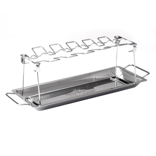 Grillfürst Hähnchenschenkel Halter für 12 Drum Sticks oder Chicken Wings mit Auffangschale aus Edelstahl von Grillfürst