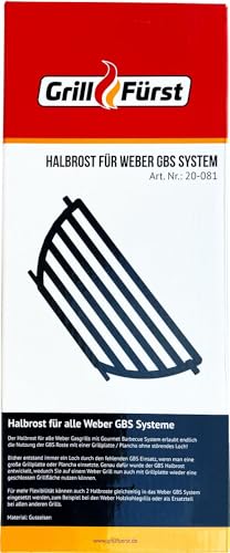 Grillfürst Gusseisen-Halbrost für alle Gasgrills mit GBS Grillrosten - Grillgitter mit 11 mm starken Streben, Ersatz oder Zusatz Grillrost für Gasgrill oder Holzkohlegrill im Format 30 x 12,9 cm von Grillfürst