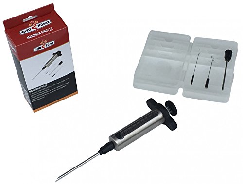 Grillfürst Marinierspritze aus Edelstahl - Marinadenspritze-Set zum Verfeinern von Grillgut, inkl. Zwei Nadeln und Reinigungsbürsten, Gesamtvolumen: 45 ml von Grillfürst