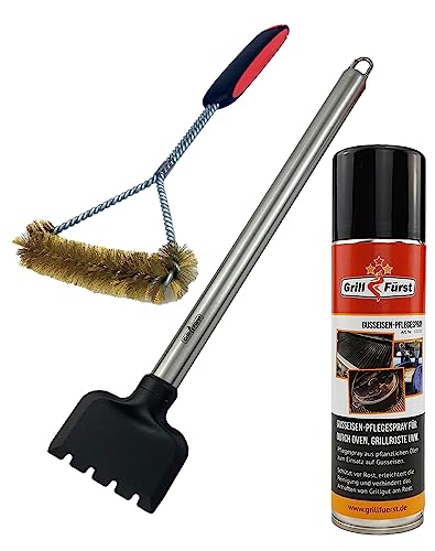 Grillfürst Premium Grillbürste für Gusseisenroste mit Messingborsten, Gusseisen Pflegespray Spezialschaber Grillfürst Premium Grillbürste für Gusseisenroste mit Messingborsten, Gusseisen Pflegespray Spezialschaber von Grillfürst