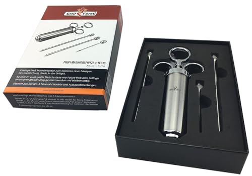 Grillfürst Profi Marinierspritze aus Edelstahl - 60ml - Set mit 3 Nadeln - Marinadenspritze - BBQ Bratenspritze - Fleischspritze Grillfürst Profi Marinierspritze aus Edelstahl - 60ml - Set mit 3 Nadeln - Marinadenspritze - BBQ Bratenspritze - Fleischspritze von Grillfürst
