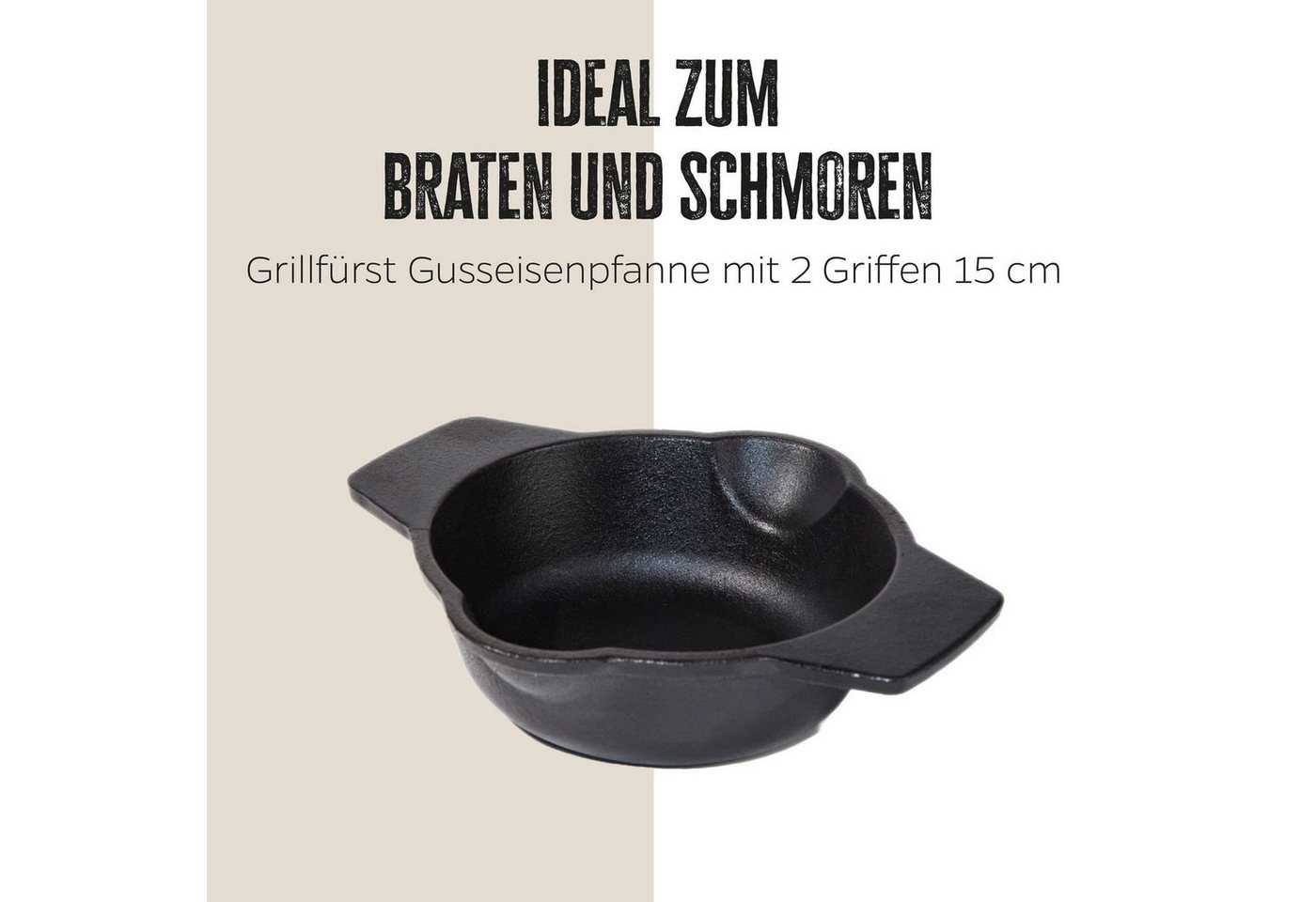 Grillfürst Grillpfanne Grillfürst Gusseisenpfanne mit 2 Griffen Ø 15 cm von Grillfürst