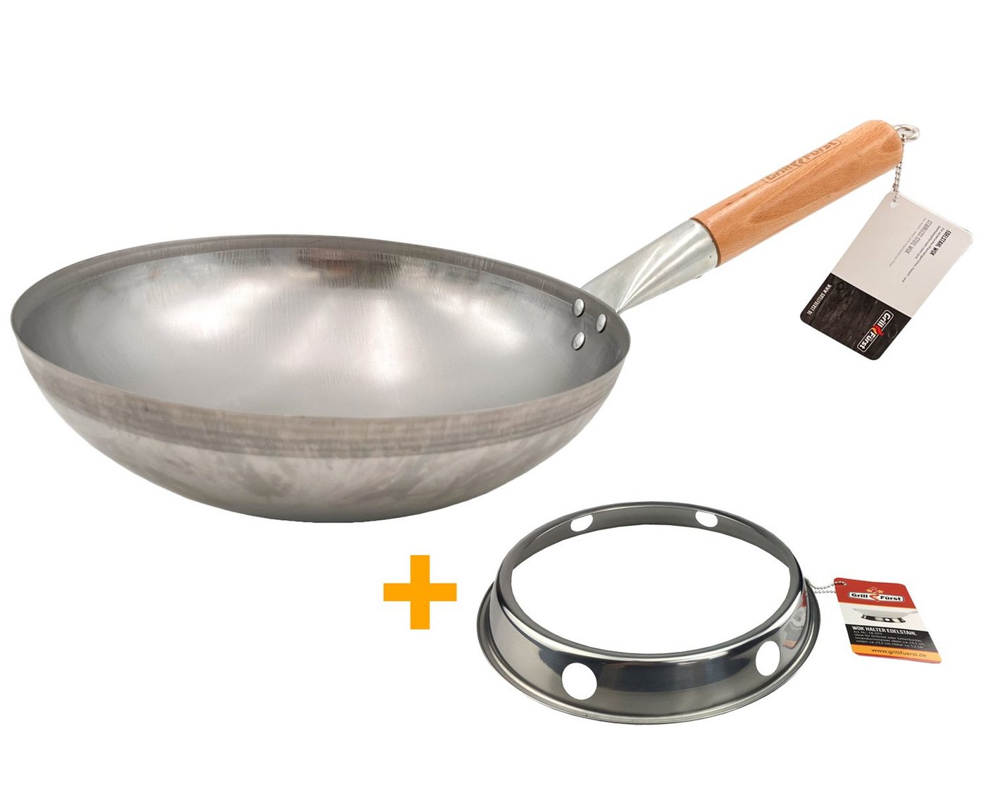 Grillfürst Wok Grillfürst Edelstahl Wok Ø 30 cm mit Wokring für Seitenkocher / Grillrost von Grillfürst