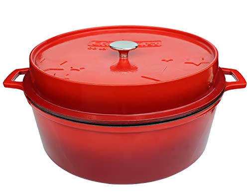 Grillfürst farbig emaillierter Dutch Oven ca. 12 Liter Fassungsvermögen - stabil stehender Gusseisentopf ohne Füße, rote kratzfeste Emaillierung, multifunktional, ca. 20,5 x 46 cm, DO12 von Grillfürst