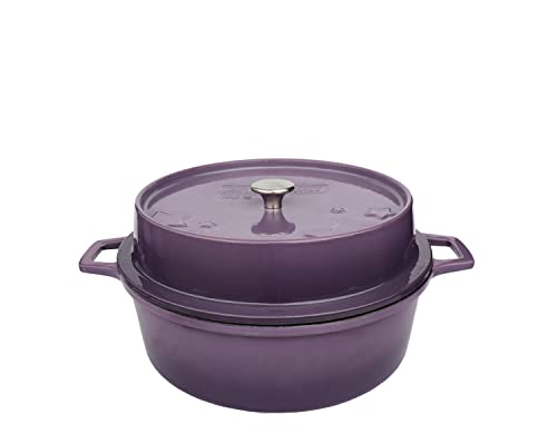 Grillfürst farbig emaillierter Dutch Oven ca. 4 Liter Fassungsvermögen - stabil stehender Gusseisentopf ohne Füße, lilafarbene kratzfeste Emaillierung, multifunktional, ca. 15,5 x 34,3 cm, DO4 von Grillfürst