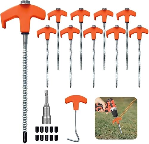 Grillix 10x Zeltheringe Sturmsicher, robuste Stahl-Heringe mit Gewinde und Seil-Halterung, Schraub Heringe Camping, Schraubheringe Vorzelt,Zelthaken für harten Boden und Holz orange Grillix 10x Zeltheringe Sturmsicher, robuste Stahl-Heringe mit Gewinde und Seil-Halterung, Schraub Heringe Camping, Schraubheringe Vorzelt,Zelthaken für harten Boden und Holz orange von Grillix