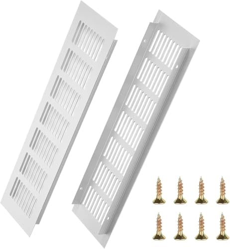 Grillix 2 Stück Lüftungsgitter aus Aluminium, rechteckig, mit Verschluss, 40 x 8 cm, verbessert die Belüftung des Raumes, für Küchen, Schränke, Badezimmer, Grau von Grillix