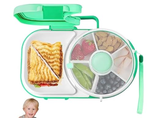 Grillix Kinder Snackbox mit Fächern und Deckel, Grün Multifunktionale Baby Snack Spinner mit Tragbarem Box Set, Sicher Versiegelter Runde Snackbox Kinder, Reusable Snack Container für Kleinkinder von Grillix