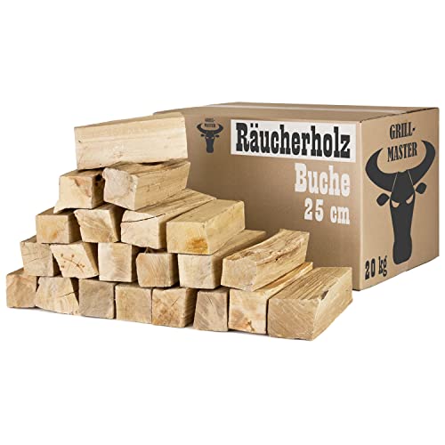 Buche Smoker Holz Räucherholz Brennholz 10-30 kg Buchenholz ohne Rinde 25 cm Kaminholz Smoke Feuerholz Grillen Wood BBQ Rauch Raeuchern Smokewood Grillmaster, Menge :20 kg von Grillmaster