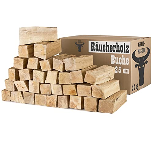 Buche Smoker Holz Räucherholz Brennholz 10-30 kg Buchenholz ohne Rinde 25 cm Kaminholz Smoke Feuerholz Grillen Wood BBQ Rauch Raeuchern Smokewood Grillmaster, Menge :30 kg von Grillmaster