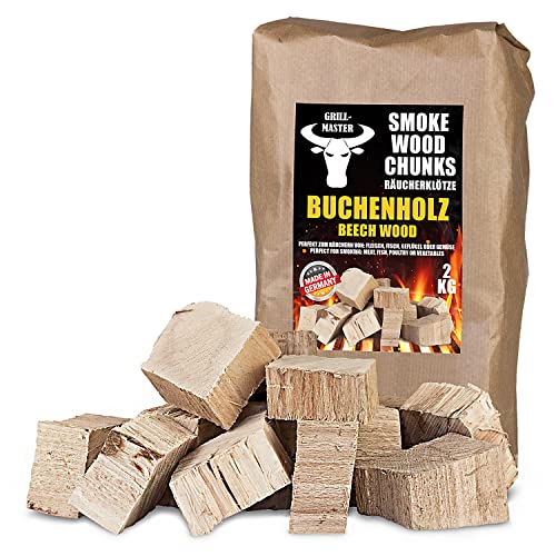 Räucherklötze Smoker Grill Chunks für BBQ Buche Eiche Räuchern 2-4 kg XXXL Räucherofen Wood Grillen Smoken Zubehör Raeuchern Feuerschale Chips Grillmaster, Menge:2 kg Buche von Grillmaster