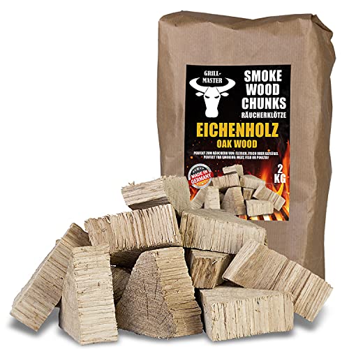 Räucherklötze Smoker Grill Chunks für BBQ Eiche Räuchern 2-4 kg XXXL Räucherofen Wood Grillen Smoken Zubehör Smoke Raeuchern Feuerschale Chips Grillmaster, Menge:2 kg von Grillmaster