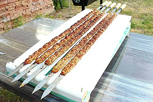 Grillmeister-Schwab Edelstahl Adana-Kebab Schaschlikspieße Holzgriff Köftespieße Spieße Fleischspieß Shampur (Länge ohne Griff 85cm, Breite 20mm) von Grillmeister-Schwab