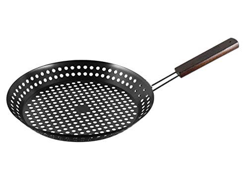 Mustang Grillpfanne Ø 30,5 cm mit klappbarem Holzgriff, Gemüsepfanne, Grill Wok von Grillpaul