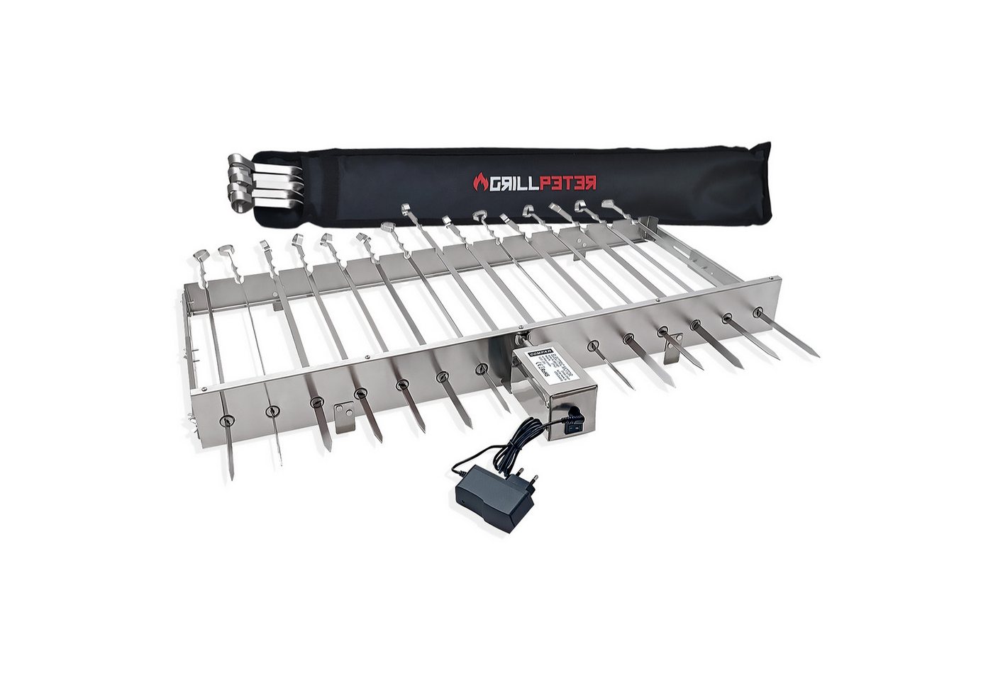 Grillpeter Grillspieß Mangal XXL Drehspießaufsatz 80 cm Edelstahlmotor Spieße von Grillpeter