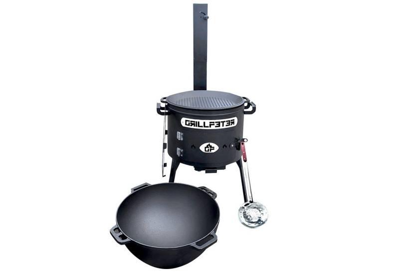 Grillpeter Holzkohlegrill Utschak Asamat mit Kazan 15l Gusseisen Grilldeckel Schöpflöffel von Grillpeter