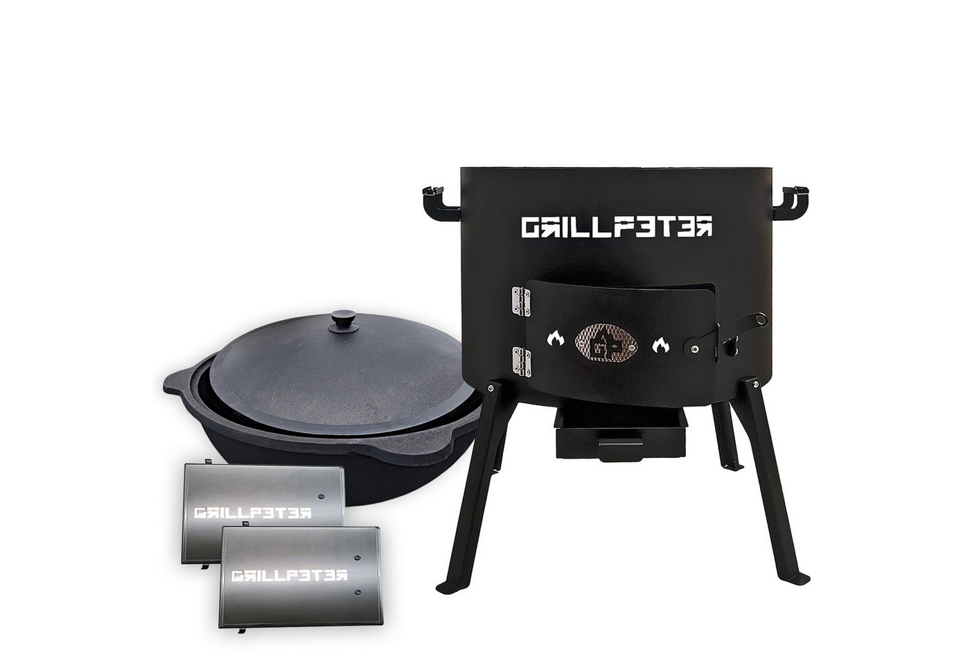 Grillpeter Holzkohlegrill Utschak Nurlan Ø50 cm Kazan 22L Gusseisen Ablageset von Grillpeter