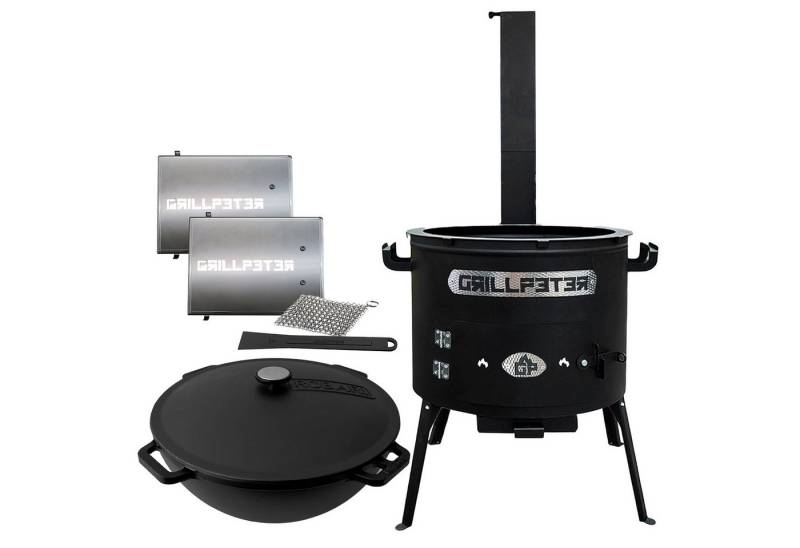 Grillpeter Holzkohlegrill Utschak Asamat Ø40 cm Kazan 12L Deckel Ablageset Reinigungsset von Grillpeter