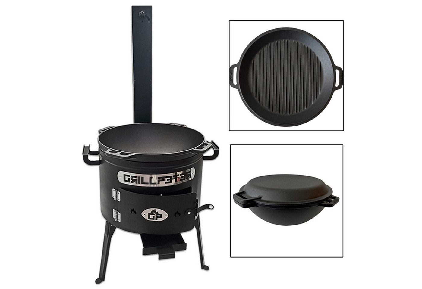 Grillpeter Holzkohlegrill Utschak Set Asamat mit Kazan 15 Liter Gusseisen mit Grilldeckel von Grillpeter