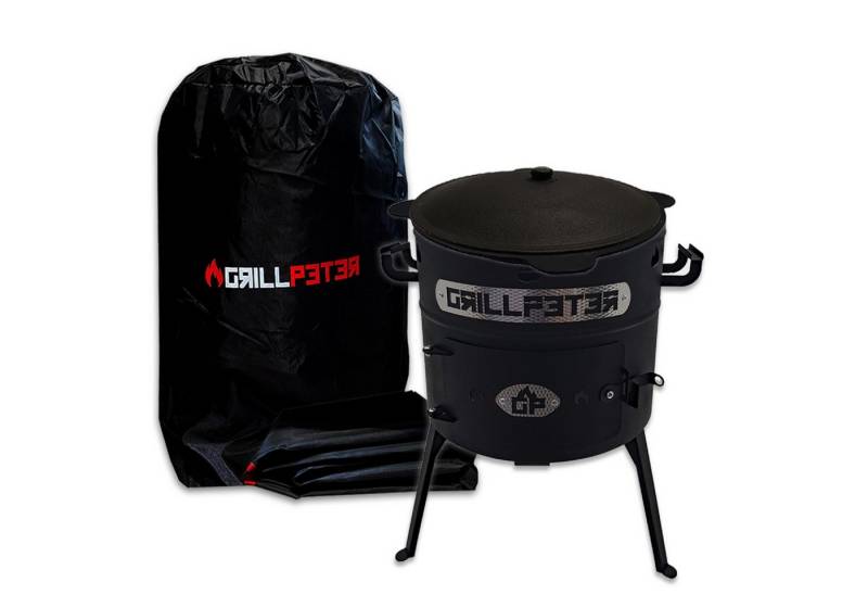 Grillpeter Holzkohlegrill Utschak Set Nurlan Ø40cm mit Kasan 10L mit Abdeckhaube von Grillpeter