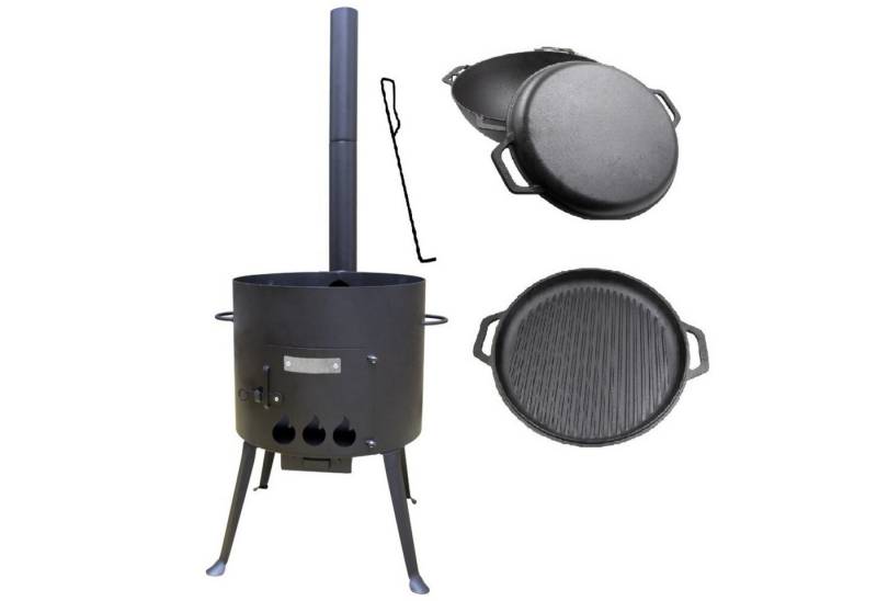 Grillpeter Holzkohlegrill Utschak Set mit Kasan 15L mit Schornstein und Schüreisen von Grillpeter
