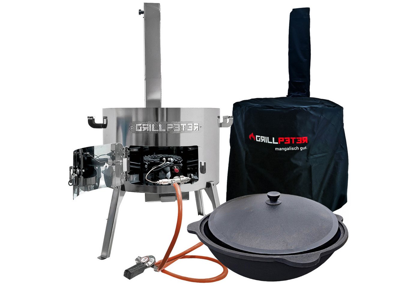 Grillpeter Holzkohlegrill Utschak Timur Ø50 cm Edelstahl mit Kazan 22L Gasbrenner Abdeckhaube Grillpeter Holzkohlegrill Utschak Timur Ø50 cm Edelstahl mit Kazan 22L Gasbrenner Abdeckhaube von Grillpeter