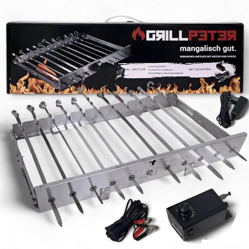 Grillpeter Mangal Drehspießaufsatz aus Edelstahl mit 230 V Elektromotor Spieße (mit 11 Spieße) von Grillpeter