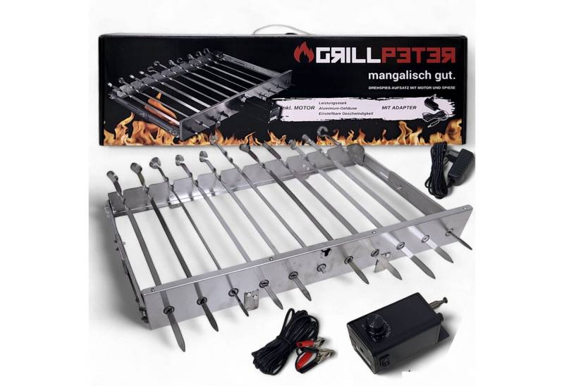 Grillpeter Schaschlikspieße Mangal Drehspießaufsatz für 11 Spieße Elektromotor Spieße von Grillpeter