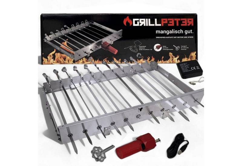 Grillpeter Schaschlikspieße Schaschlik Spießdreher für 11 Spieße Motor Powerbank USB Spieße von Grillpeter