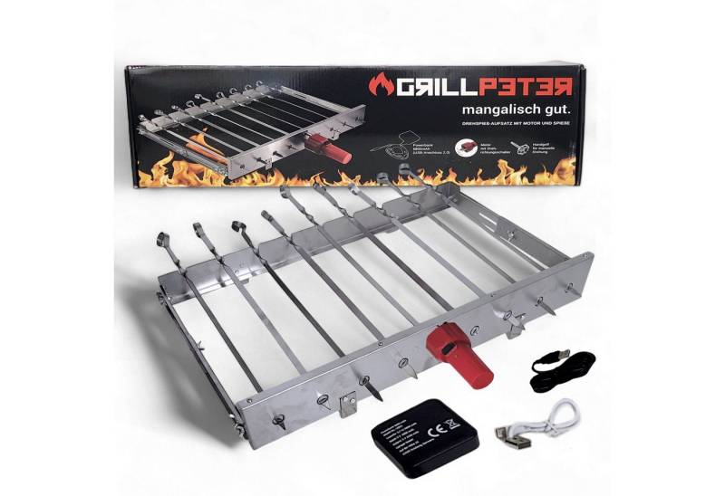 Grillpeter Schaschlikspieße Schaschlik Spießdreher für 9 Spieße Motor Powerbank USB Spieße von Grillpeter