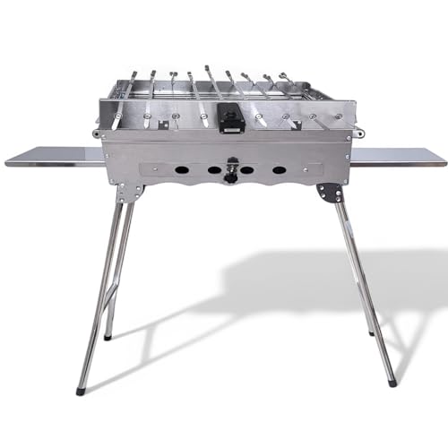 Mangal Khan Edelstahl Schaschlik Grill mit 9er Drehspieß Edelstahlmotor 10 Spieße von Grillpeter