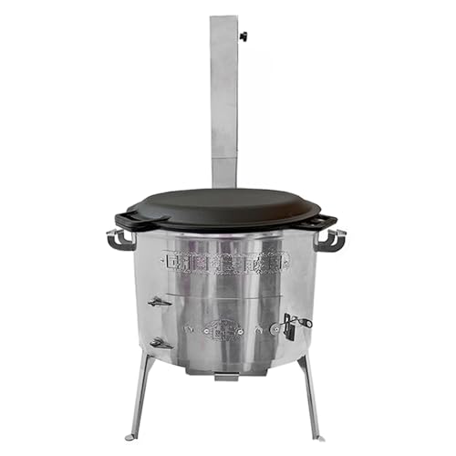 Utschak Set Timur Edelstahl mit Schornstein Kazan 15 Liter Grilldeckel-Pfanne aus Gusseisen von Grillpeter