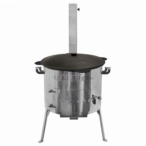 Utschak aus Edelstahl 2mm mit Rauchrohr Timur mit Kazan aus Gusseisen 12L von Grillpeter