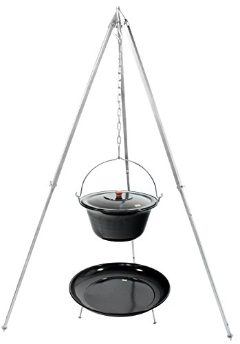 GRILLPLANET Gulaschkessel 15 Liter emailliert, Teleskopgestell 160 extra stark verzinkt Deckel Feuerstelle von GRILLPLANET