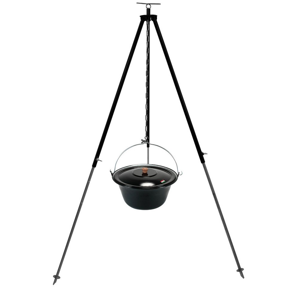 Grillplanet Holzkohlegrill Gulaschkessel 10 Liter emailliert Deckel ungarisches Dreibein 1,80 m, Set Grillplanet Holzkohlegrill Gulaschkessel 10 Liter emailliert Deckel ungarisches Dreibein 1,80 m, Set von Grillplanet