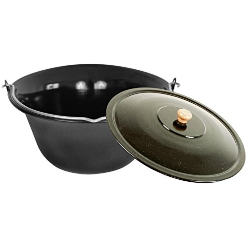 GRILLPLANET Set 10 Liter Gulaschkessel Gulaschtopf Emaille Deckel für Kesselgulasch von GRILLPLANET