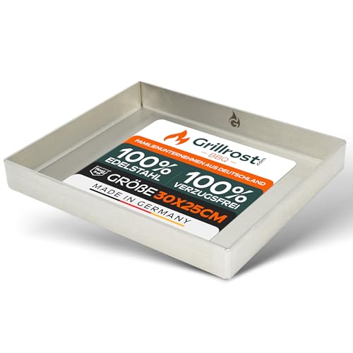 Edelstahl Grillplatte | Plancha | Wanne 30x25cm - Universalgröße - rundum verschweißt | extra Massiv von Grillrost.com Das Original