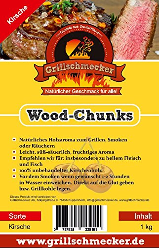 Grillschmecker Wood Chunks 1kg Kirsche - Natürliches Holzaroma für Smoker, Keramik- und Kugelgrills - von Grillschmecker