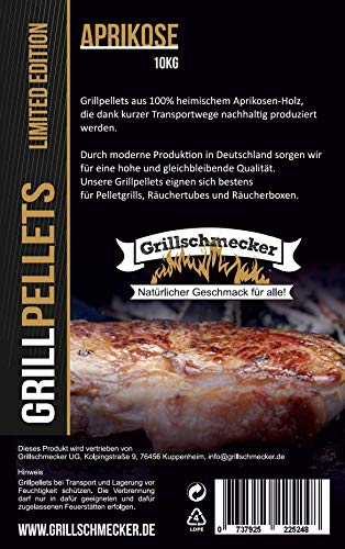 Grillschmecker Grillpellets - 10 kg aus Aprikosenholz -Natürliches Holzaroma für Grill, Pelletofen & Smoker - von Grillschmecker