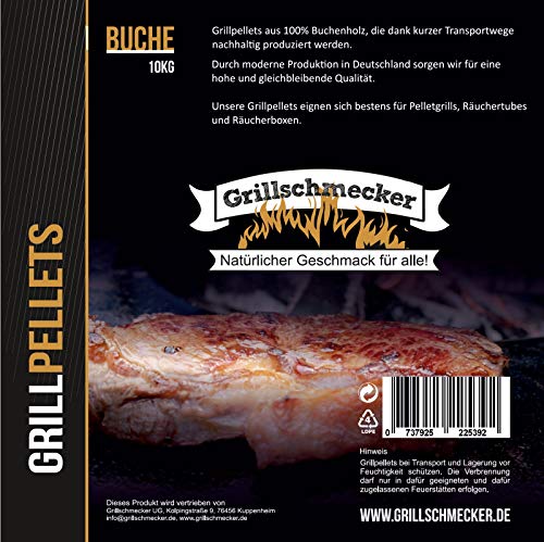 Grillschmecker Grillpellets -10kg Sack- Holzpellets aus 100% Reiner Buche für Grill, Pelletofen & Smoker von Grillschmecker