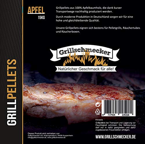 Grillschmecker Grillpellets Apfel 15kg - Holzpellets aus 100% Apfelholz für Pelletsgrill, Räucherboxen und Smoker von Grillschmecker