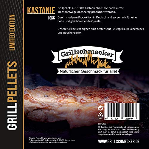 Grillschmecker Grillpellets Kastanie 10kg - Holzpellets aus 100% Kastanienholz für Pelletsgrill, Räucherboxen und Smoker von Grillschmecker