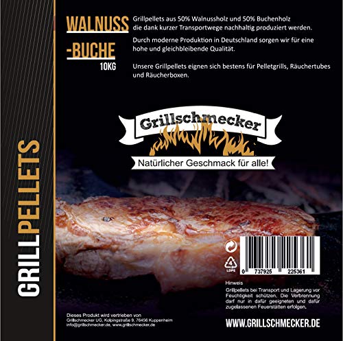 Grillschmecker Grillpellets 10 kg Walnuss- & Buchholz - Natürliches Holzaroma für Grill, Pelletofen & Smoker - von Grillschmecker