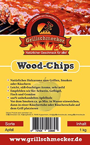 Grillschmecker Wood Chips 1 kg Apfelholz - Natürliches Holzaroma zum Grillen, Smoken & Räuchern - von Grillschmecker