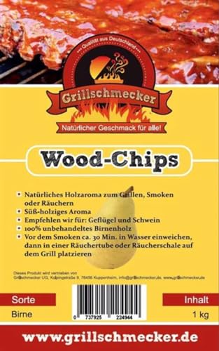 Grillschmecker Wood Chips 1 kg Birnenholz - Natürliches Holzaroma zum Grillen, Smoken & Räuchern - von Grillschmecker