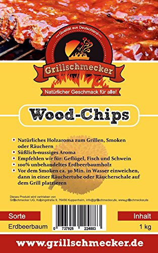 Grillschmecker Wood Chips 1 kg Erdbeerbaumholz - Natürliches Holzaroma zum Grillen, Smoken & Räuchern - von Grillschmecker
