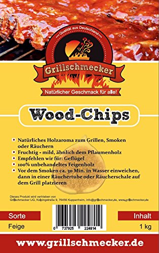 Grillschmecker Wood Chips 1 kg Feigenholz - Natürliches Holzaroma zum Grillen, Smoken & Räuchern - von Grillschmecker