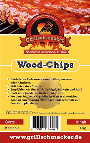 Grillschmecker Wood Chips 1 kg Kastanienholz - Natürliches Holzaroma zum Grillen, Smoken & Räuchern - von Grillschmecker