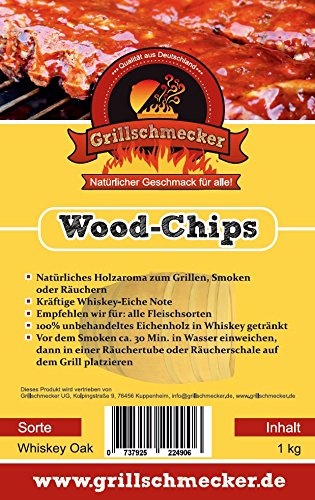 Grillschmecker Wood Chips 1 kg Whisky Oak- Natürliches Holzaroma zum Grillen, Smoken & Räuchern - von Grillschmecker